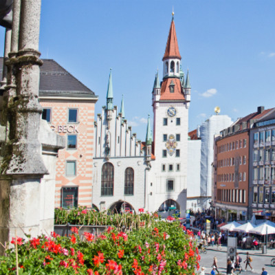 Blick vom Rathaus auf den Marienplatz